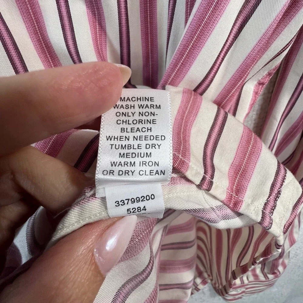 Banana Republic Men's XL 17-17.5 Pink Burgundy Stripe Dress Shirt